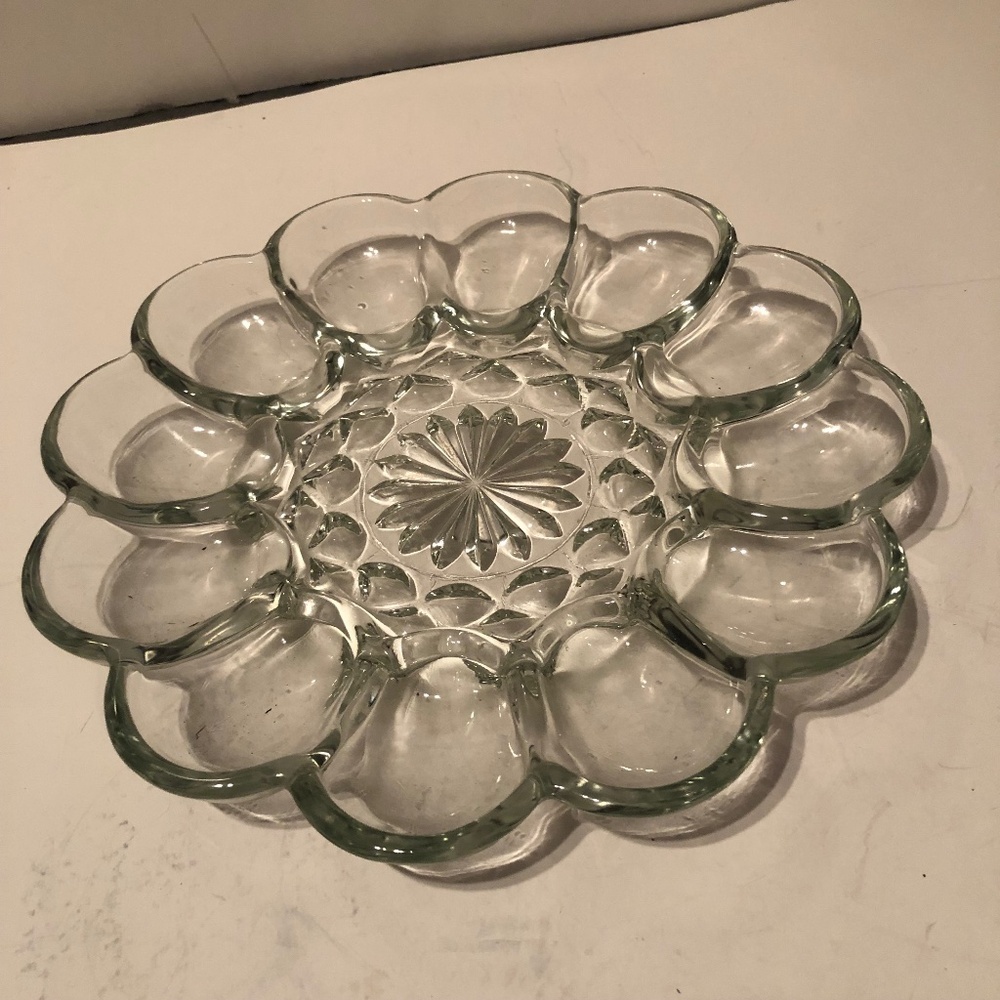 Vintage 1950’s Anchor Hocking clear glass platter for 12 devilled eggs.